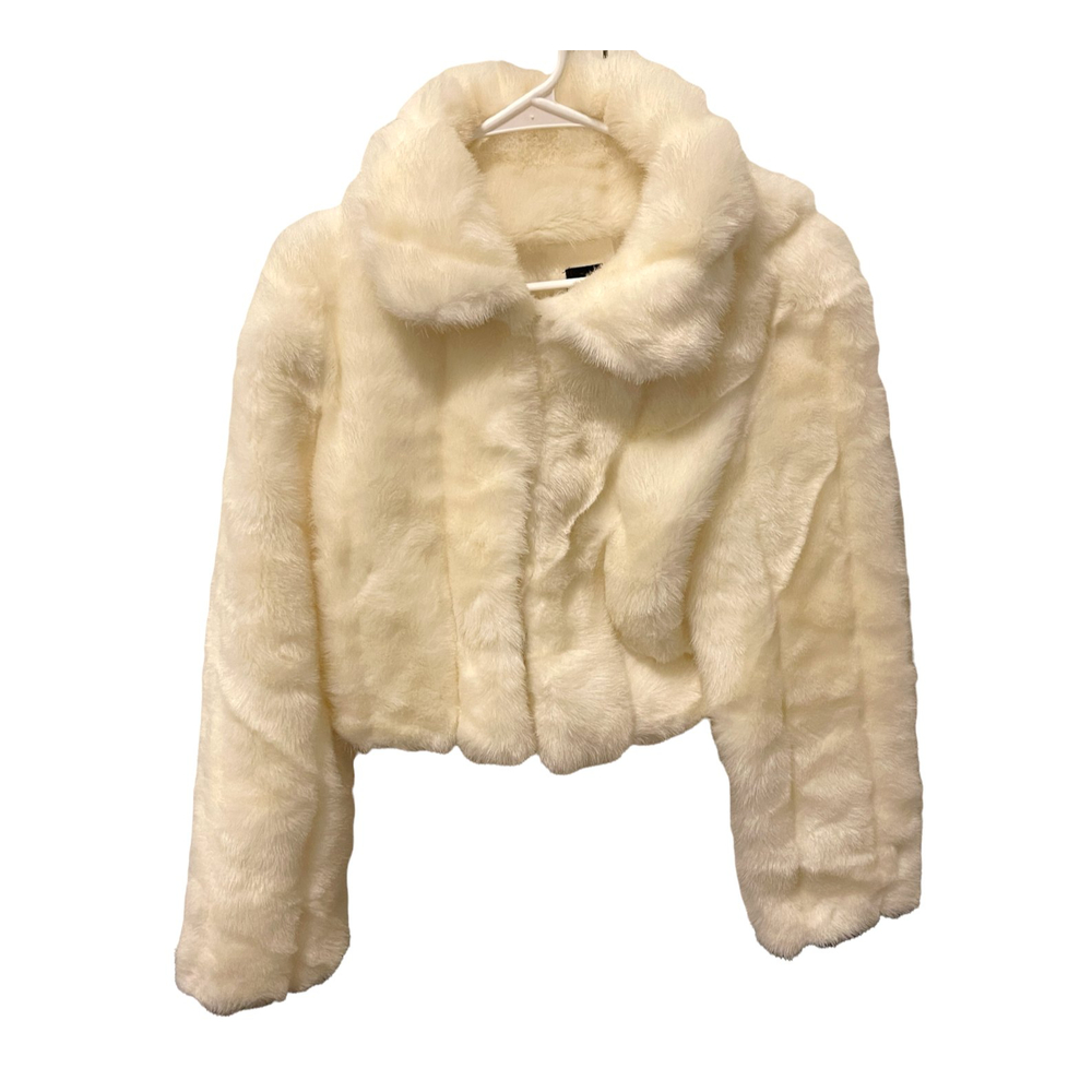 Victoria's Secret Moda International Off Whit Faux Fur Winter Coat Jacket Size L